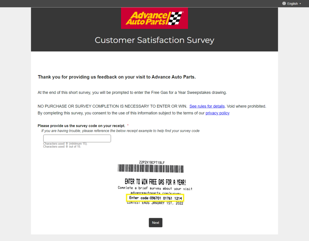 Advance Auto Parts Customer Satisfaction Survey Image