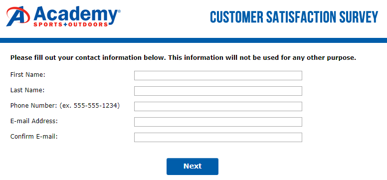 academy sports survey contact details image