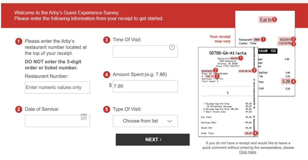 Arbys survey image