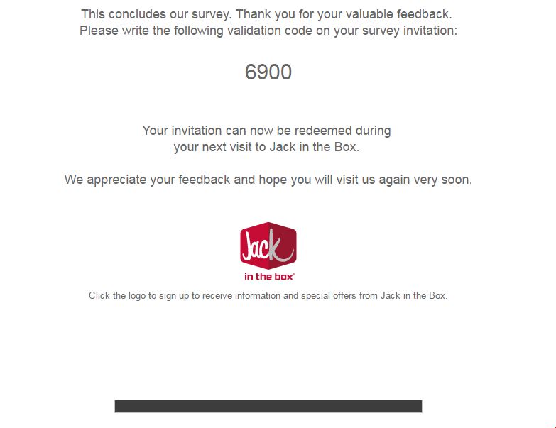 Jack in the box validation code Image