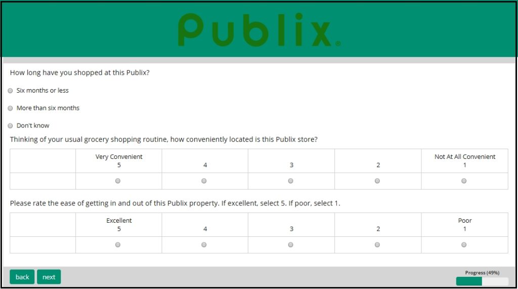 Publix Survey questions Image