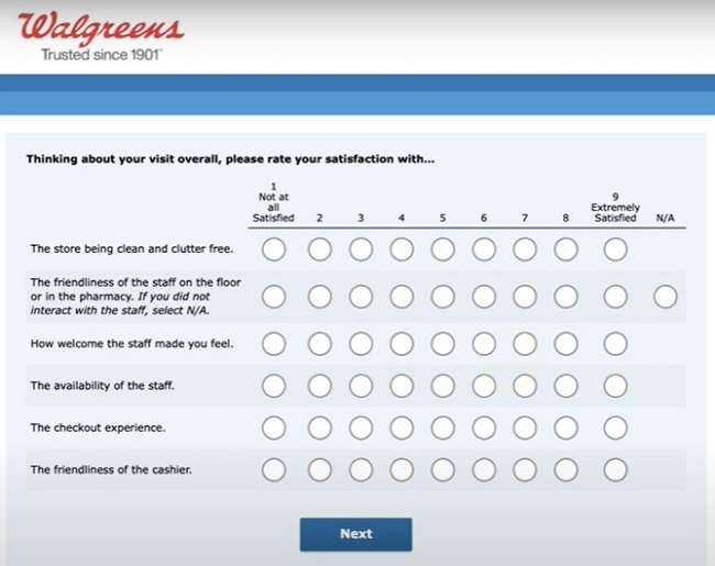 Walgreens survey questions image