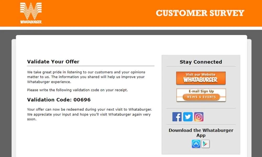 Whataburger validation code image