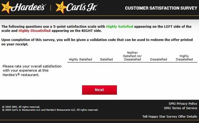 hardees guest survey image