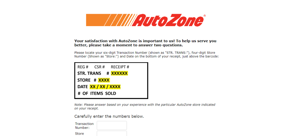 Auto Zone feedback survey image