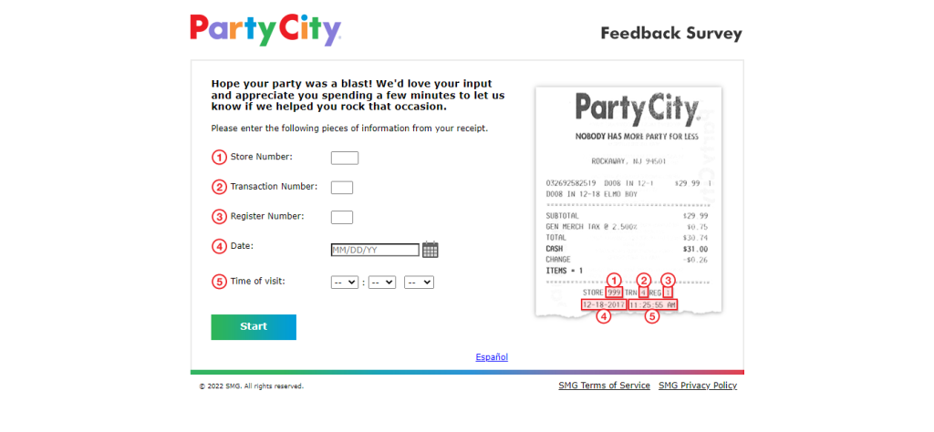 Party City Feedback Survey Image